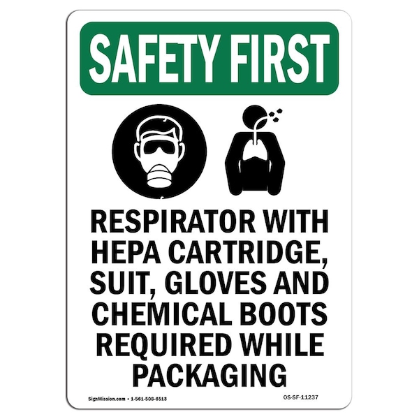 Signmission OSHA Sign, Respirator W/ Hepa W/ Symbol, 10in X 7in Rigid Plastic, 7" W, 10" H, Portrait OS-SF-P-710-V-11237 - main